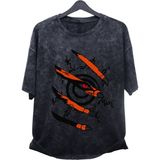 Fuddy Moda Unisex Naruto Kurama Eskitme Tişört, Oversize Anime Baskılı Yıkamalı T-Shirt - XL - Siyah