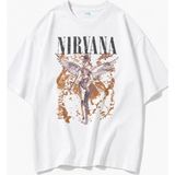 Fuddy Moda Unisex Nirvana Angel Baskılı Bisiklet Yaka Tişört, Oversize Rock Band Temalı Tshirt - Beyaz - 3XL