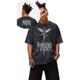 Fuddy Moda Unisex Nirvana Angel Ense Baskılı Yıkamalı Tişört, Oversize Rock Band Temalı Retro Tshirt - Siyah