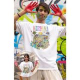 Fuddy Moda Unisex Nirvana Animasyon Baskılı Tişört, Oversize Rock Band Temalı T-Shirt - Beyaz - 2XL