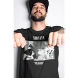 Fuddy Moda Unisex Nirvana Bleach Baskılı Tişört, Oversize Rock Band Kedi Temalı Bisiklet Yaka T-Shirt - Siyah - XL
