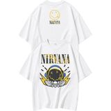 Fuddy Moda Unisex Nirvana Logo Ense Baskılı Bisiklet Yaka Tişört, Oversize Rock Band Temalı Tshirt - Beyaz - 2XL