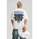 Fuddy Moda Unisex Nirvana Members Name Sırt Baskılı Tişört, Oversize Rock Band Temalı Bisiklet Yaka Tshirt - Beyaz - 2XL