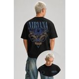 Fuddy Moda Unisex Nirvana Members Name Sırt Baskılı Tişört, Oversize Rock Band Temalı Bisiklet Yaka Tshirt - Siyah - XL