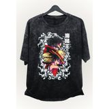 Fuddy Moda Unisex Onepiece Luffy And Gol D. Roger Baskılı Yıkamalı Tişört,oversize Anime Baskılı Retro T-Shirt - 4XL - Siyah
