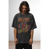 Fuddy Moda Unisex Oversize Ac-Dc Are You Ready Baskılı Yıkamalı Rock Band Temalı Vintage T-Shirt - Siyah - XL