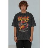 Fuddy Moda Unisex Oversize Ac-Dc For Those About To Rock Baskılı Yıkamalı Rock Band Temalı Vintage T-Shirt - Siyah - 3XL
