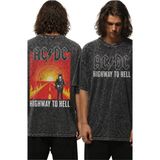 Fuddy Moda Unisex Oversize Ac-Dc Highway To Well Sırt Yıkamalı Rock Band Temalı Vintage T-Shirt - Siyah
