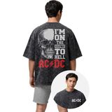 Fuddy Moda Unisex Oversize Ac-Dc I'm On The Highway To Hell Sırt Baskılı Yıkamalı Rock Band T-Shirt - Siyah - XL