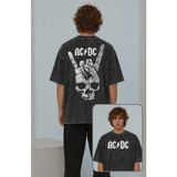 Fuddy Moda Unisex Oversize Ac-Dc I'm On The Highway To Well Sırt Yıkamalı Rock Band Temalı Vintage T-Shirt - Siyah - XS