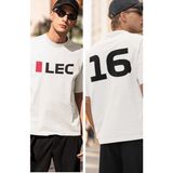 Fuddy Moda Unisex Oversize Charles Leclers 16 Yazılı Tshirt, Formula 1 Sırt Baskılı Tişört - Beyaz - XS