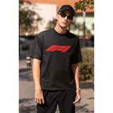 Fuddy Moda Unisex Oversize F1 Yazılı Tshirt, Formula 1 Baskılı Beyaz Tişört - 3XL - Siyah