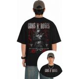 Fuddy Moda Unisex Oversize Guns N' Roses Sırt Baskılı Bisiklet Yaka Rock Band Tişört - Siyah - XL