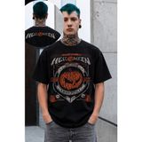 Fuddy Moda Unisex Oversize Helloween Power Metal Ense Baskılı Rock Band Tişört - Siyah - 2XL