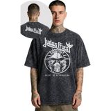 Fuddy Moda Unisex Oversize Judas Priest Angel Of Retribution Ense Baskılı Yıkamalı Rock Metal Band Tişört - Siyah - XL