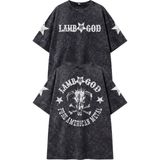 Fuddy Moda Unisex Oversize Lamb Of God Pure American Metal Kol ve Sırt Baskılı Yıkamalı Rock Band Tişört - Siyah