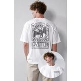 Fuddy Moda Unisex Oversize LED Zeppelin Madion Square Garden Sırt Baskılı Rock Band Tişört - Beyaz - 4XL
