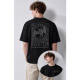 Fuddy Moda Unisex Oversize LED Zeppelin Madion Square Garden Sırt Baskılı Rock Band Tişört - Siyah - 4XL