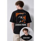 Fuddy Moda Unisex Oversize Linkin Park Meteora Sırt Baskılı Bisiklet Yaka Rock Band Tişört - Siyah - 3XL