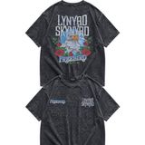 Fuddy Moda Unisex Oversize Lynyrd Skynyrd Freebird Rose And Eagle Sırt Baskılı Yıkamalı Vintage Tişört - Siyah - XL