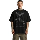 Fuddy Moda Unisex Oversize Mayhem Buried By Time And Dust Baskılı Black Metal Band Tişört - Siyah - 3XL
