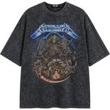 Fuddy Moda Unisex Oversize Metallica Creeping Death Baskılı Yıkamalı Rock Band Tişört - Siyah - XL