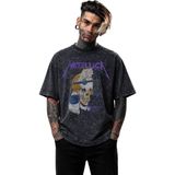 Fuddy Moda Unisex Oversize Metallica Damaged Justice Baskılı Yıkamalı Rock Band Temalı Tişört - Siyah - XS