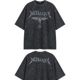 Fuddy Moda Unisex Oversize Metallica Est 1981 San Francisco Ense Baskılı Yıkamalı Rock Band Tişört - Siyah - 3XL