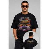 Fuddy Moda Unisex Oversize Metallica Give Me Fuel Give Me Fire Ense Baskılı Rock Band Tişört - Siyah - 2XL