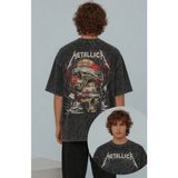 Fuddy Moda Unisex Oversize Metallica Skull And Bandages Sırt Baskılı Yıkamalı Rock Band Tişört - Siyah - 4XL
