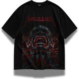Fuddy Moda Unisex Oversize Metallica Tulsa Baskılı Rock Band Tişört - Siyah