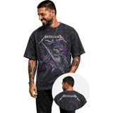 Fuddy Moda Unisex Oversize Mor Efektli Metallica Ense Baskılı Yıkamalı Rock Band Tişört - Siyah