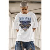 Fuddy Moda Unisex Oversize Nirvana Baskılı Tişört, Rock Metal Temalı T-Shirt - Beyaz - XL