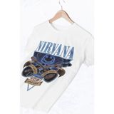 Fuddy Moda Unisex Oversize Nirvana Baskılı Tişört, Rock Metal Temalı T-Shirt - Beyaz