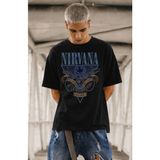 Fuddy Moda Unisex Oversize Nirvana Baskılı Tişört, Rock Metal Temalı T-Shirt - Siyah - 3XL