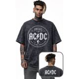 Fuddy Moda Unisex Oversize Rock Band Ac-Dc Powerage Ense Baskılı Yıkamalı Retro T-Shirt - Siyah
