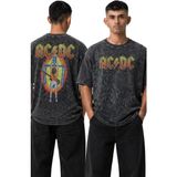 Fuddy Moda Unisex Oversize Rock Band Ac-Dc Sırt Baskılı Yıkamalı Vintage T-Shirt - Siyah - XL