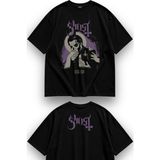 Fuddy Moda Unisex Oversize Rock Band Ghost He Is Ense Baskılı Bisiklet Yaka Tişört - Siyah - 3XL