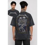 Fuddy Moda Unisex Oversize Rock Band Metallica Couple Skull Sırt Baskılı Yıkamalı Tişört - Siyah - 3XL