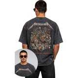 Fuddy Moda Unisex Oversize Rock Band Metallica North American Tour Sırt Baskılı Yıkamalı Vintage Tişört - Siyah