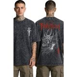 Fuddy Moda Unisex Oversize Rock Band Trivium Sırt Baskılı Yıkamalı Retro Tişört - Siyah