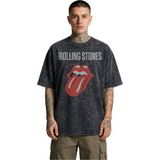 Fuddy Moda Unisex Oversize The Rolling Stones Baskılı Yıkamalı Rock Band Tişört - Siyah - XS