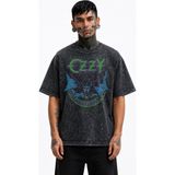 Fuddy Moda Unisex Ozzy Osbourne Bat Baskılı Yıkamalı Tişört, Oversize Rock Band Temalı Retro Tshirt - Siyah - XS