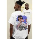 Fuddy Moda Unisex Peso Pluma Sırt Baskılı Tişört, Oversize Müzik Temalı T-Shirt - 2XL - Beyaz