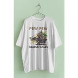 Fuddy Moda Unisex Pew Pew Masafakas Yazılı Tişört, Oversize Baby Yoda Temalı T-Shirt - Beyaz - XS