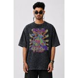 Fuddy Moda Unisex Pink Floyd Animals 1977 Baskılı Yıkamalı Tişört, Oversize Rock Band Temalı Retro Tshirt - Siyah - 4XL