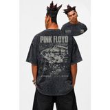 Fuddy Moda Unisex Pink Floyd Sırt Baskılı Yıkamalı Tişört, Oversize Rock Band Temalı Retro Tshirt - Siyah - XS