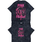 Fuddy Moda Unisex Pink Friday 2 Sırt Baskılı Yıkamalı T-Shirt, Oversize Nicki Minaj Temalı Retro Tişört - Siyah - 4XL