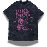 Fuddy Moda Unisex Pink Pony Club Yazılı Yıkamalı T-Shirt, Oversize Chappell Roan Baskılı Retro Tişört - Siyah