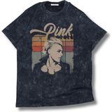 Fuddy Moda Unisex Pink Yazılı Yıkamalı T-Shirt, Oversize Rocker Pink Temalı Tişört - Siyah - XS